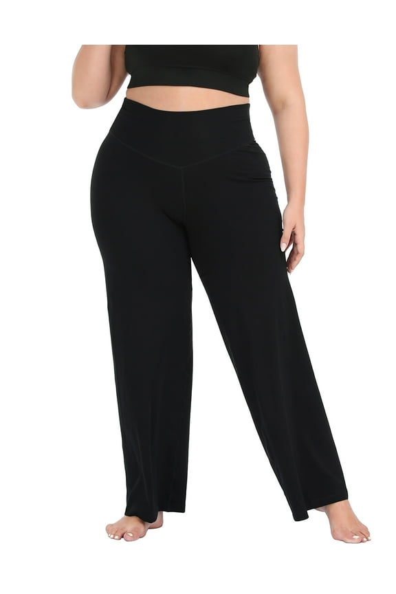 Women's Plus Size Yoga Pants High Waisted Wide Leg Leggings Black 5X