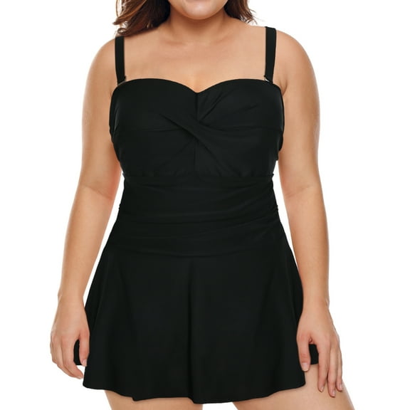 HDE Women's Plus Swim Dress Tummy Control One-Pieces Swimwear Black 28