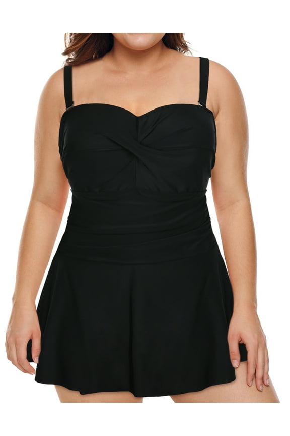 Women's Plus Swim Dress Tummy Control One-Pieces Swimwear Black 28