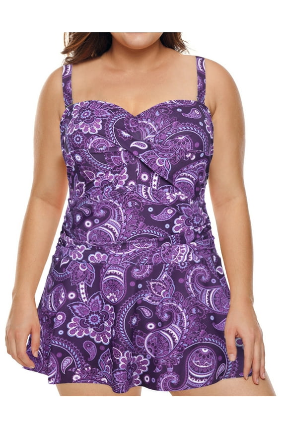 Women's Plus Swim Dress Tummy Control One-Pieces Swimwear Paisley 26