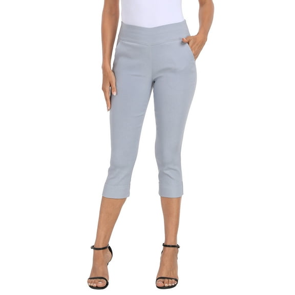 HDE Women's Pull On Capri 19" Inseam Cropped Pants with Pockets Cool Gray S