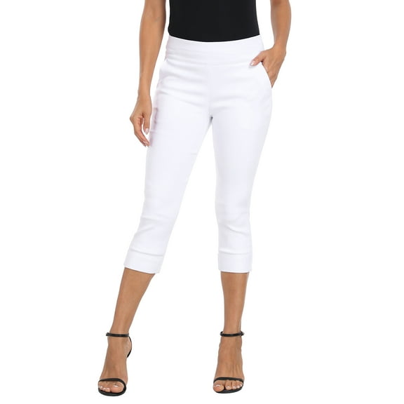 HDE Women's Pull On Capri 19" Inseam Cropped Pants with Pockets White S