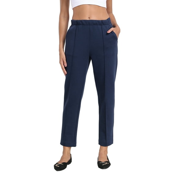 HDE Women's Pull On Dressy Sweatpants Casual Pants with Pockets Navy Blue - M