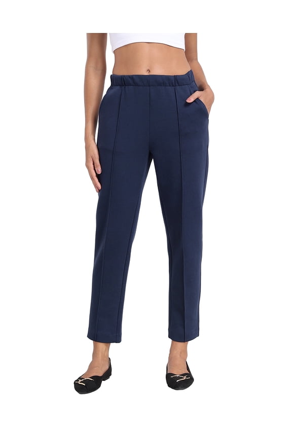 Women's Pull On Dressy Sweatpants Casual Pants with Pockets Navy Blue - M