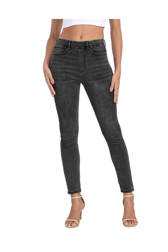 Women's Pull On Skinny Jeans High Waisted Stretch Denim Jegging with Pockets Black - XL
