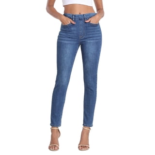 HDE Women's Pull On Skinny Jeans High Waisted Stretch Denim Jegging with Pockets Blue - S