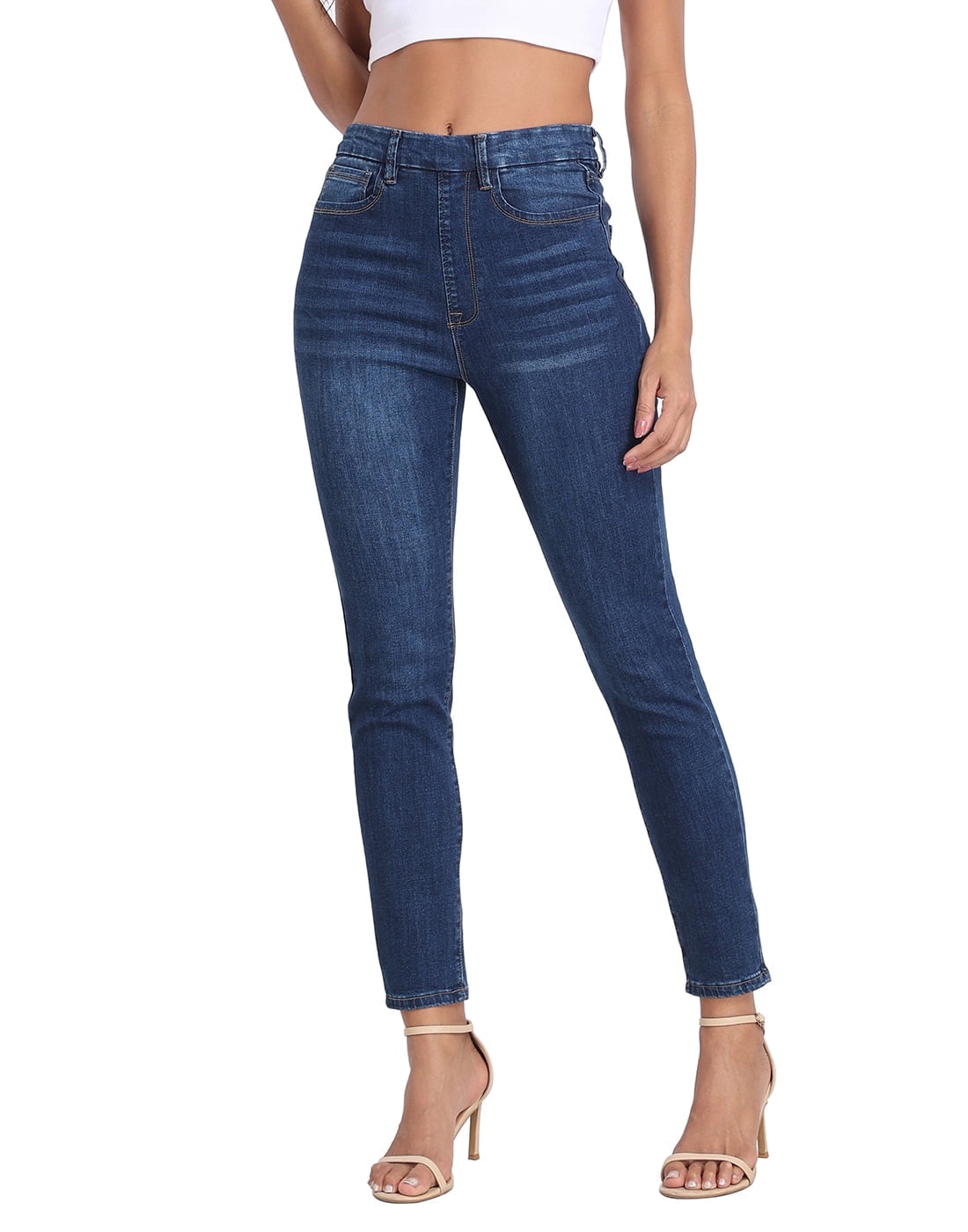 HDE Women's High Waisted Pull-On Skinny Jeans - Stretch Denim Jeggings With Pockets, Tummy Control, No Zipper