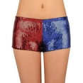 thumbnail image 1 of HDE Women's Red and Blue Metallic Sequin Booty Shorts For Harley Misfit Halloween Costume (Blue and Red, Small), 1 of 6
