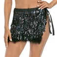 thumbnail image 1 of HDE Women's Sequin Tassel Fringe Skirt Fur Trim Hip Scarf Black XS-S, 1 of 7