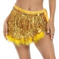 thumbnail image 1 of HDE Women's Sequin Tassel Fringe Skirt Fur Trim Hip Scarf Gold XS-S, 1 of 7