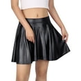 thumbnail image 1 of HDE Women's Shiny Liquid Metallic Wet Look Flared Pleated Skater Skirt Black S, 1 of 6