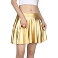 thumbnail image 1 of HDE Women's Shiny Liquid Metallic Wet Look Flared Pleated Skater Skirt Gold XXL, 1 of 6