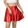 thumbnail image 1 of HDE Women's Shiny Liquid Metallic Wet Look Flared Pleated Skater Skirt (Red, X-Large), 1 of 6