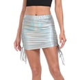 thumbnail image 1 of HDE Women's Shiny Metallic Drawstring Bodycon Mini Skirt Holographic S, 1 of 6