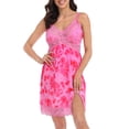 thumbnail image 1 of HDE Women's Silk Nightgown Satin V Neck Babydoll Lace Chemise Pink Floral XXL, 1 of 6