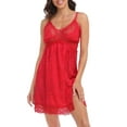 thumbnail image 1 of HDE Women's Silk Nightgown Satin V Neck Babydoll Lace Chemise Red Swirls XXL, 1 of 6