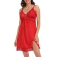 thumbnail image 1 of HDE Women's Silk Nightgown Satin V Neck Babydoll Lace Chemise Red XL, 1 of 6