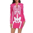 thumbnail image 1 of HDE Women's Skeleton Dress Halloween Costume Long Sleeve Mini Dress Hot Pink M, 1 of 6