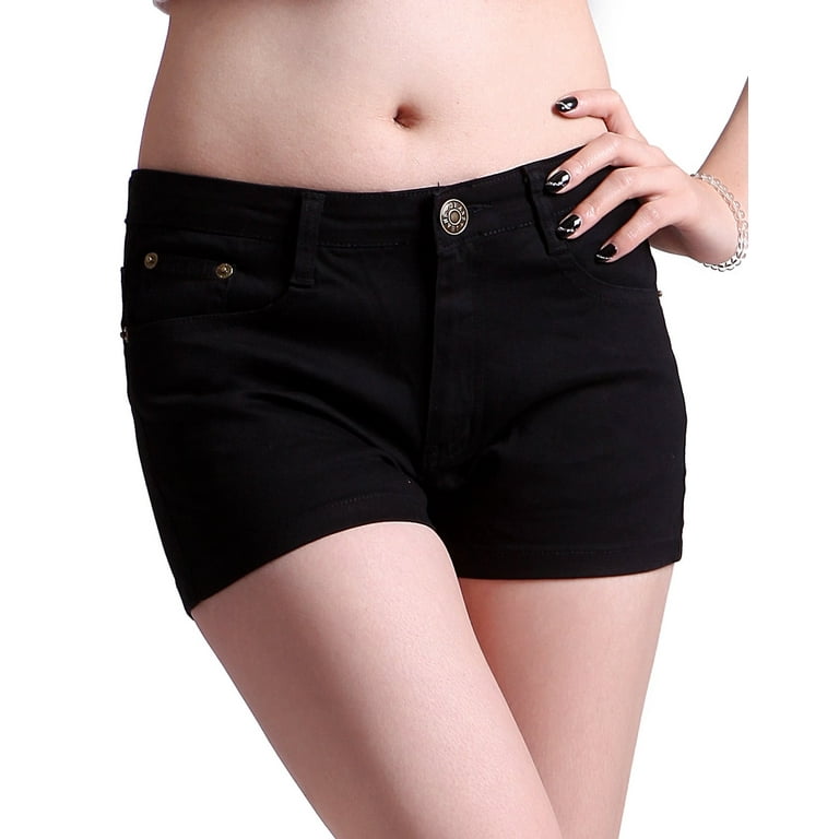 Black denim booty shorts on sale