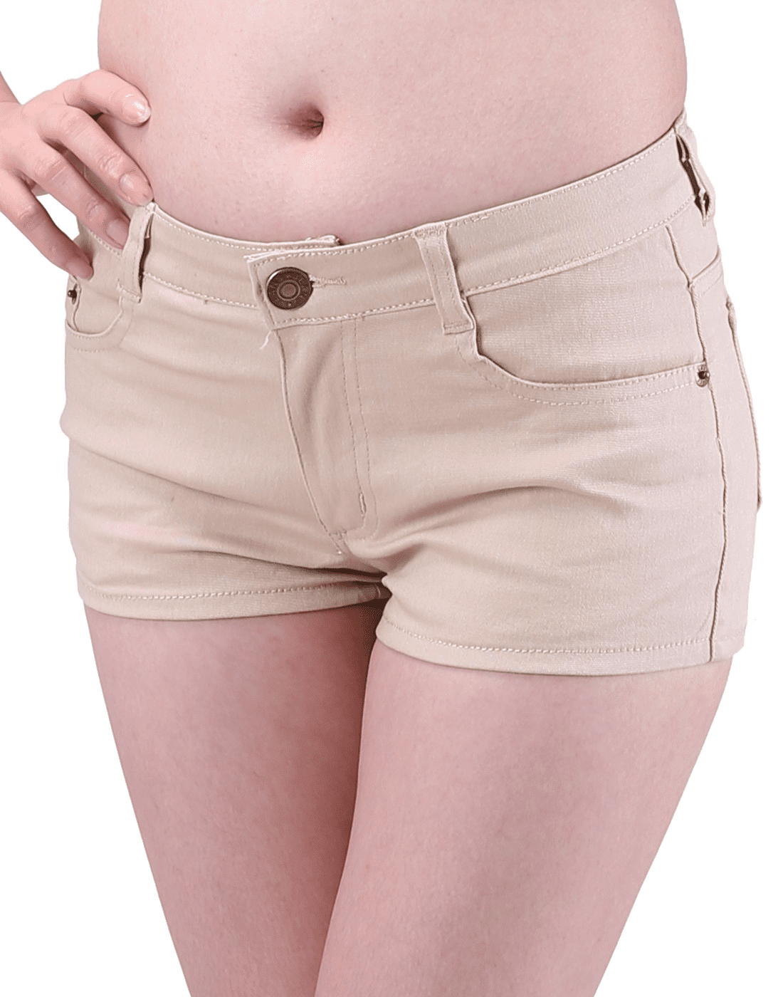 HDE Women's Solid Color Ultra Stretch Fitted Low Rise Moleton Denim Booty Shorts Khaki Medium - image 1 of 5