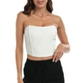 thumbnail image 1 of HDE Women's Strapless Linen Corset Crop Top Bustier Body Shaper White XXL, 1 of 6