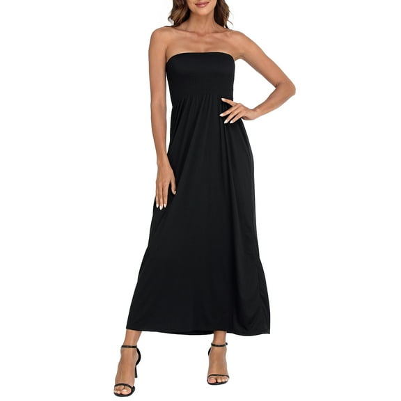 HDE Women's Strapless Maxi Dress Bohemian Sundress Black S