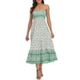 thumbnail image 1 of HDE Women's Strapless Maxi Dress Bohemian Sundress Boho Green Floral Ruffle 2X-3X, 1 of 6