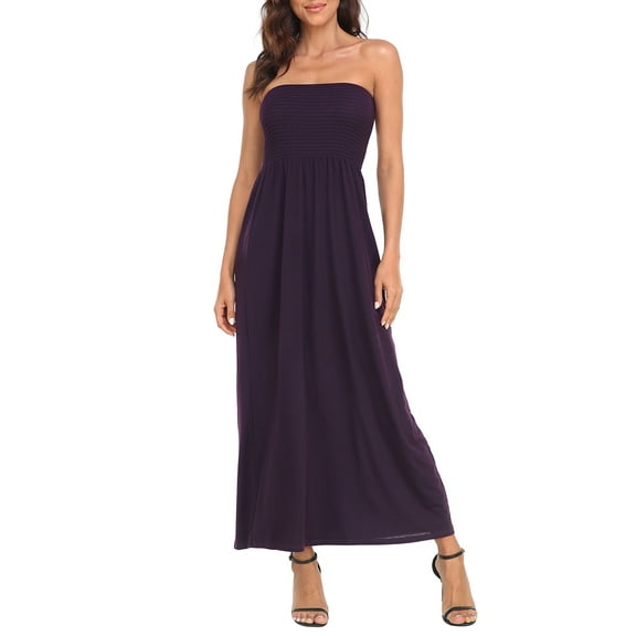 HDE Women's Strapless Maxi Dress Bohemian Sundress Purple 2X