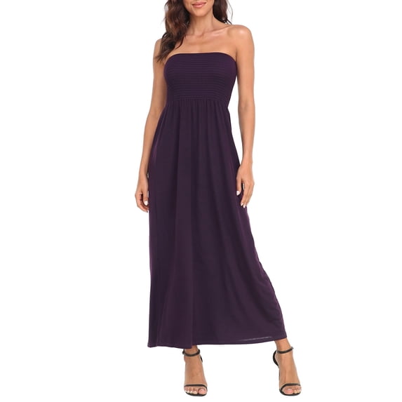 HDE Women's Strapless Maxi Dress Bohemian Sundress Purple 4X