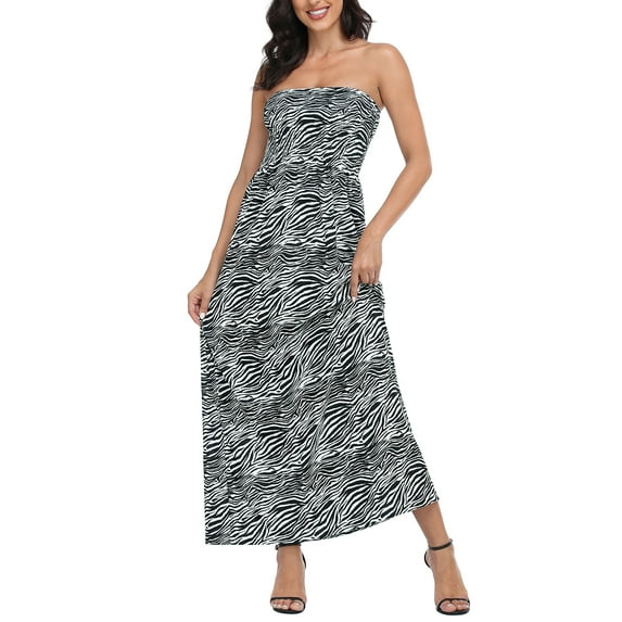 HDE Women's Strapless Maxi Dress Bohemian Sundress Zebra 2X