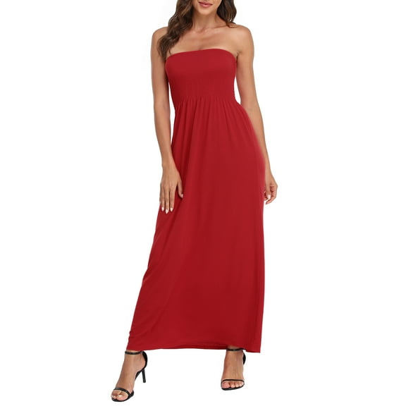 HDE Women's Strapless Maxi Dress Plus Size Tube Top Long Skirt Sundress Cover Up Red 4X