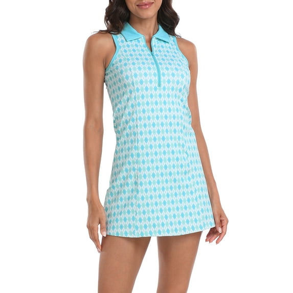 HDE Women's Tennis Dress Zip Golf Dresses w/ Separate Shorts Argyle / Sporty Blue - XXL