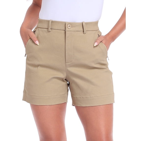 HDE Women's Twill Chino Shorts 5" Inseam Tailored High Waisted Stretch Short Khaki - XXL