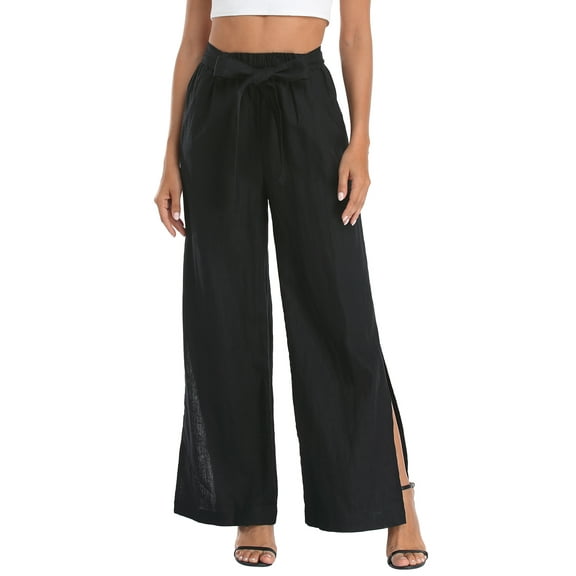 HDE Women's Wide Leg Linen Palazzo Pants with Pockets Black - S
