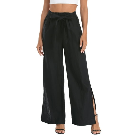 HDE Women's Wide Leg Linen Palazzo Pants with Pockets Black - S