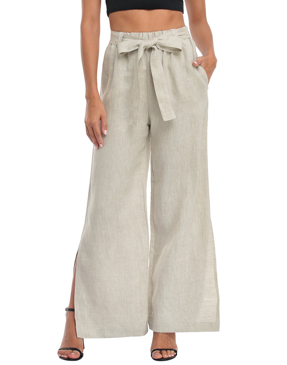 Timoontee Women's Palazzo Pants with Pockets Flowy Wide Leg Loose Fit ...