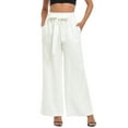 thumbnail image 1 of HDE Women's Wide Leg Linen Palazzo Pants with Pockets White - XL, 1 of 6