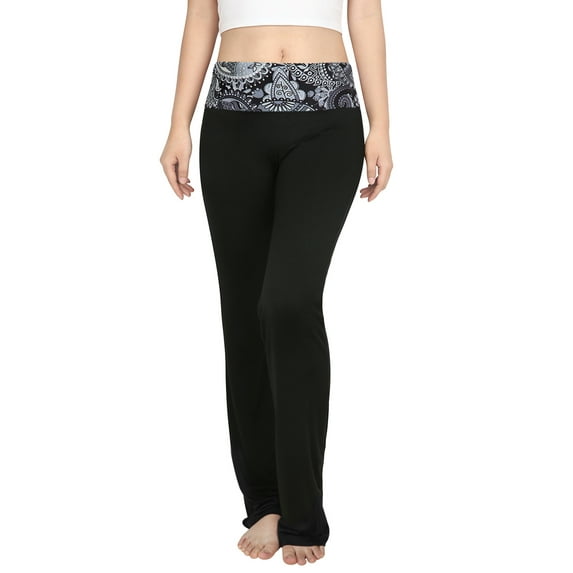 HDE Women's Yoga Pants Activewear Workout Leggings Black Paisley XL