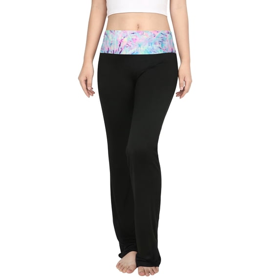 HDE Women's Color Block Fold Over Waist Yoga Pants Flare Leg Workout Leggings Tie Dye 1X