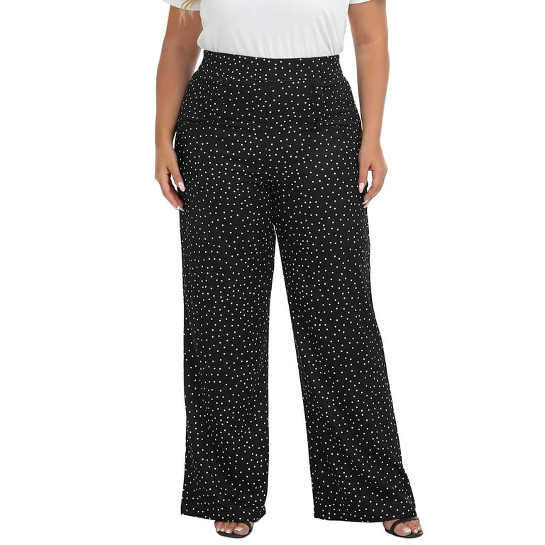 HDE Womens High Waisted Dress Pants Long Wide Leg Palazzo Trouser Tall S Plus Black Polka Dot M Walmart