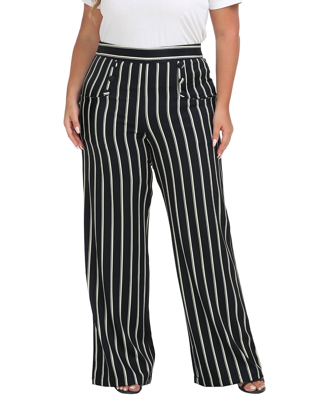 HDE Womens High Waisted Dress Pants Long Wide Leg Palazzo Trouser Tall SPlus Black White