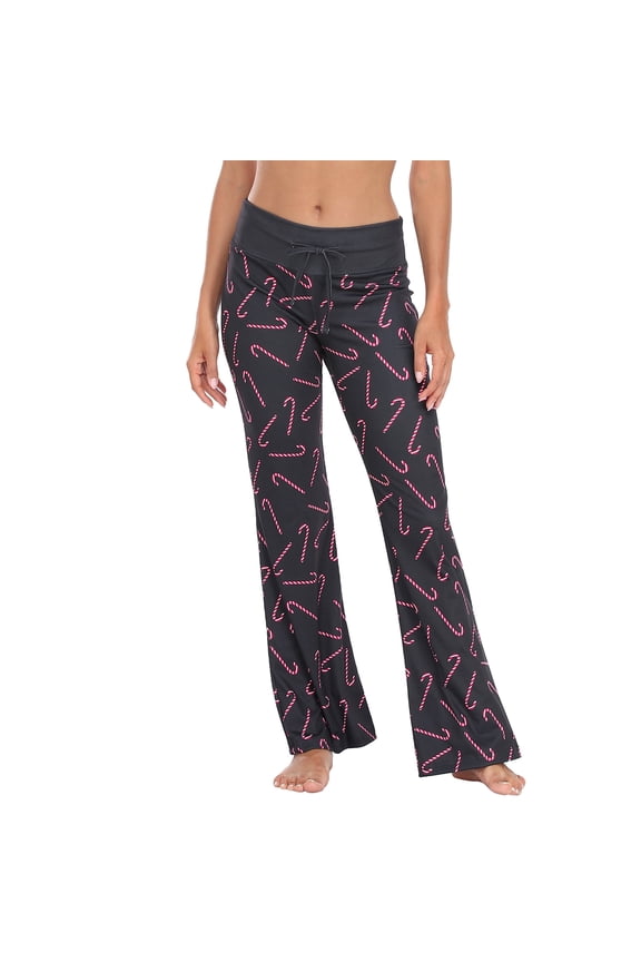 Womens Pajama Pants Wide Leg Sleepwear Casual Loose Lounge Pant PJ Bottoms Candy Canes L