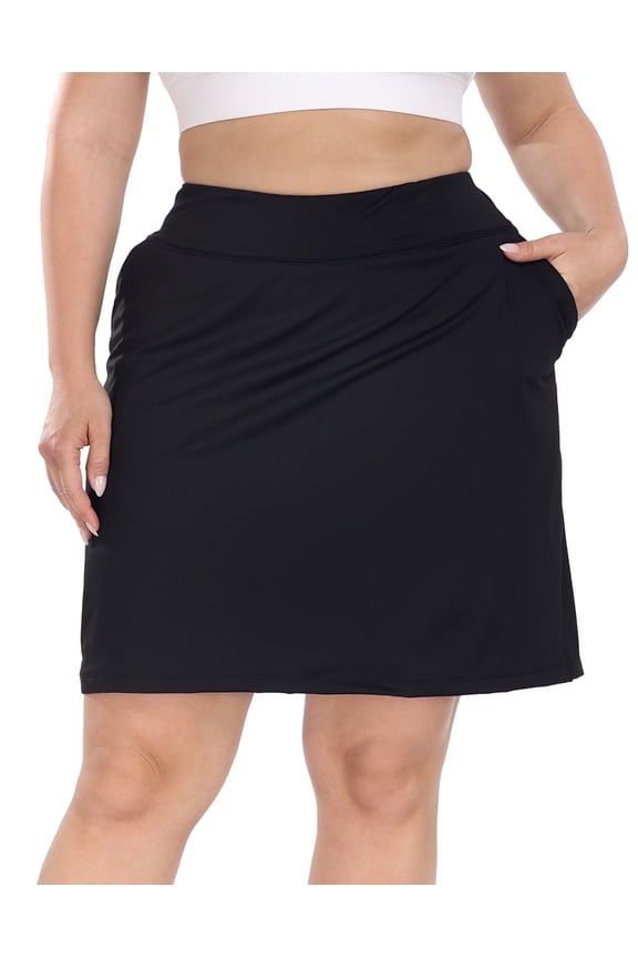 Womens Plus Size Athletic Skort with Bike Shorts & Pockets Black 26