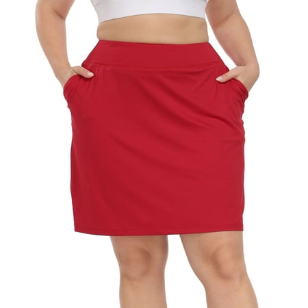 HDE Womens Plus Size Athletic Skort with Bike Shorts & Pockets Red 26