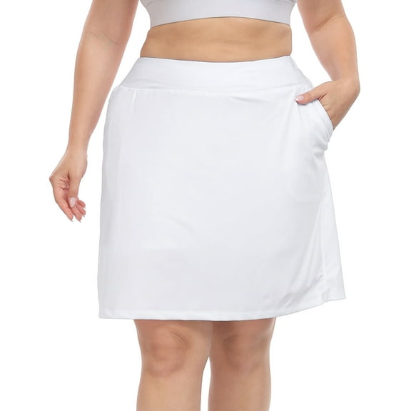 HDE Womens Plus Size Athletic Skort with Bike Shorts & Pockets White 20