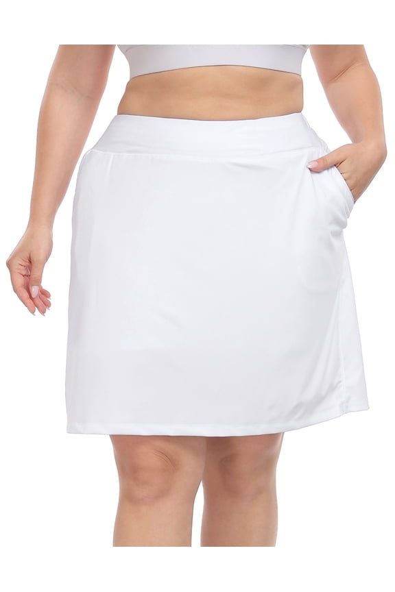 Womens Plus Size Athletic Skort with Bike Shorts & Pockets White 26