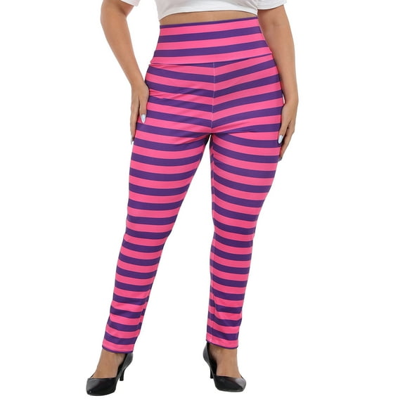 HDE Womens Plus Size Graphic Leggings Halloween Costume Tights Cheshire Stripes 4X