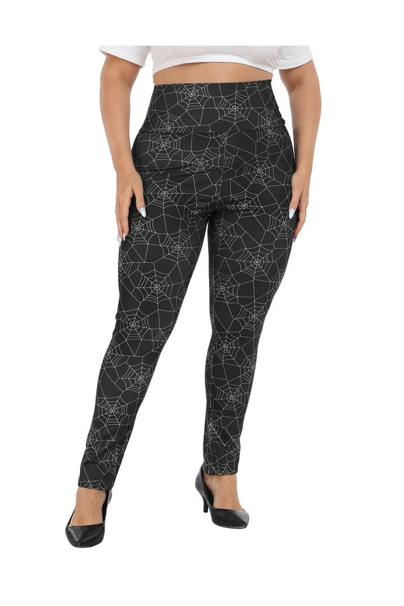 Womens Plus Size Graphic Leggings Halloween Costume Tights Spiderweb 3X