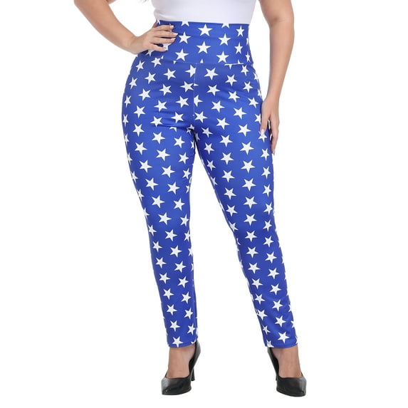 HDE Womens Plus Size Graphic Leggings Halloween Costume Tights Superhero Patriotic Stars 3X