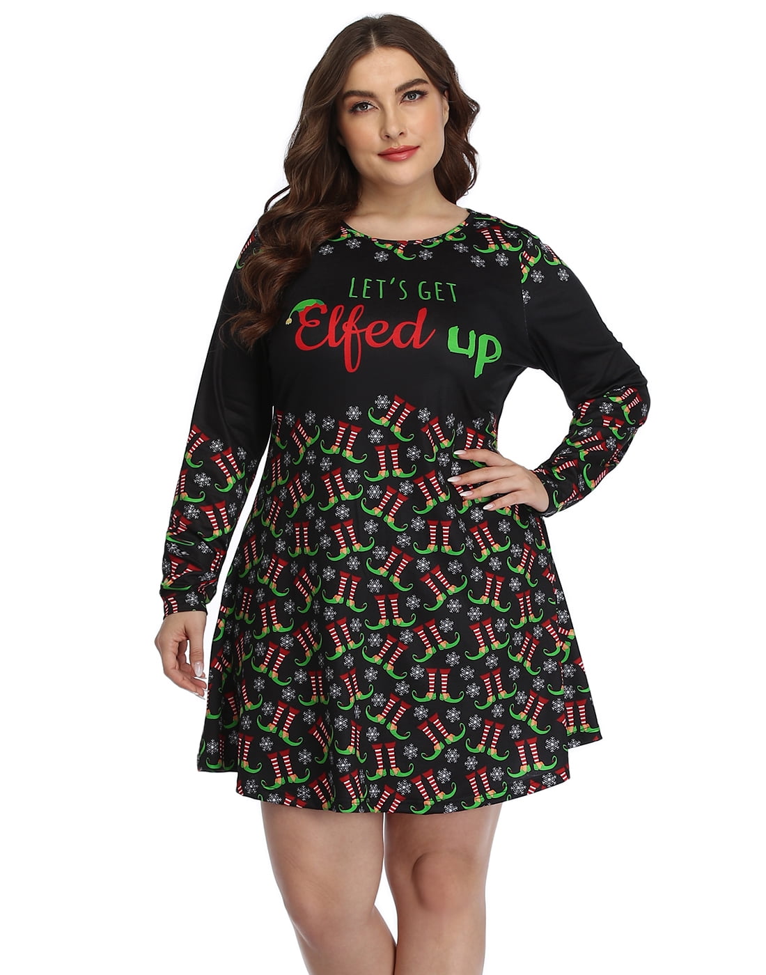 christmas skater dress plus size Hde Womens Plus Size Party Dress Ugly Christmas Sweater Long Sleeve Skater Dress